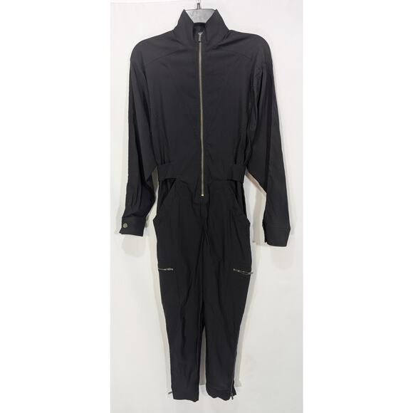 Athleta Lenox Black Long Sleeve Zip Utility Jumpsuit Women Size 0 Stretch - Picture 1 of 8